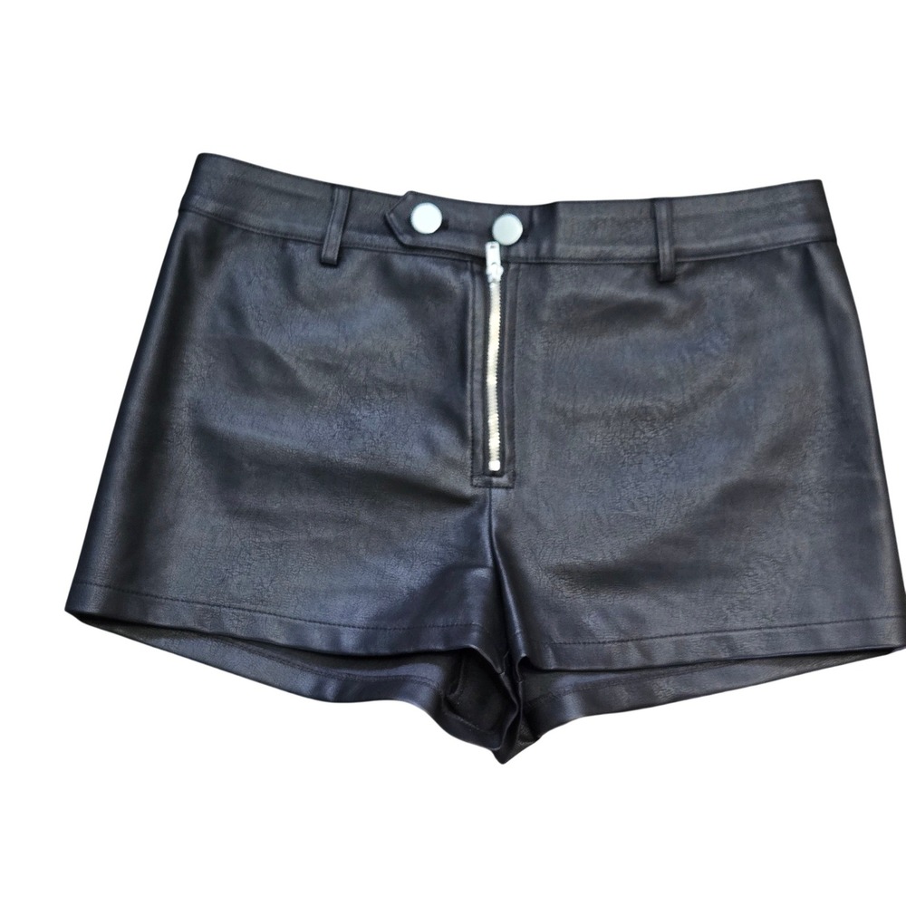 Le Lis Collection Anthropologie Black Vegan Faux Leather High Rise Shorts Small